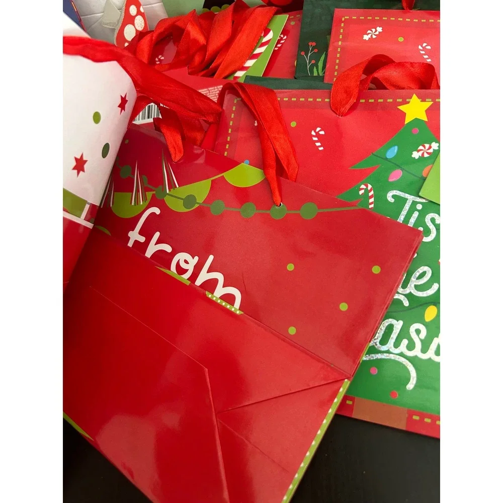Gift Bags Christmas Red Green Blue White Bulk Lot Holiday Small Medium 30 Count